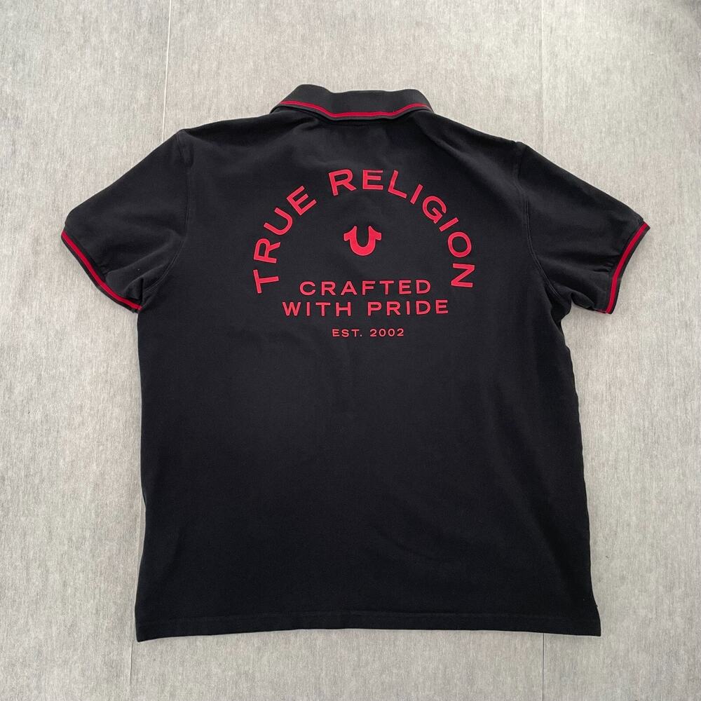 True Religion Adult XL Black Crafted With Pride Short Sleeve Tipping Polo Mens